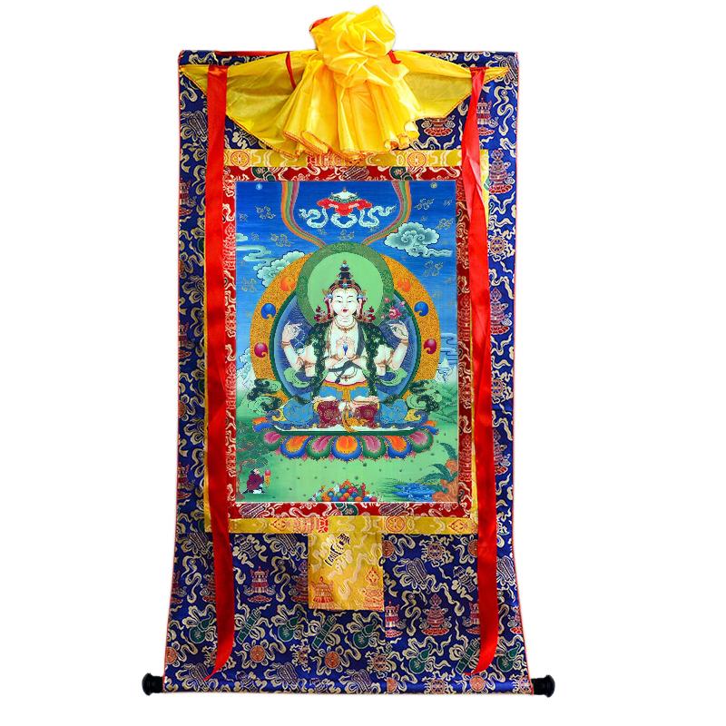 Gandhanra Tibetan Thangka Art - Chenrezig - Padmapani - from Kathok Monastery - Giclee Print with Mineral Pigments