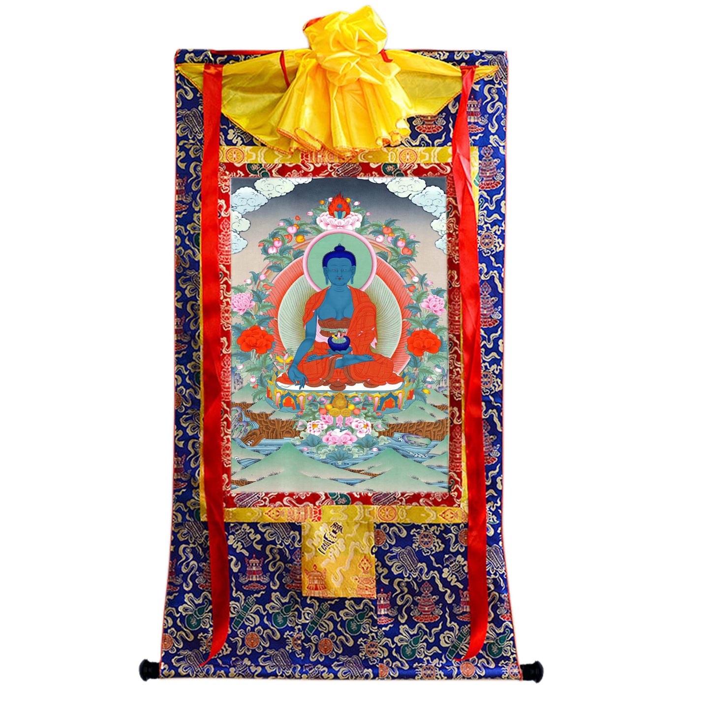 Gandhanra Tibetan Thangka Art - Bhaisajyaguru - Medicine Buddha - from Kathok Monastery - Giclee Print with Mineral Pigments