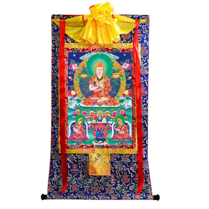 Gandhanra Tibetan Thangka Art - Tsongkhapa and His 2 Disciples - from Labrang Monastery - Giclee Print with Mineral Pigments