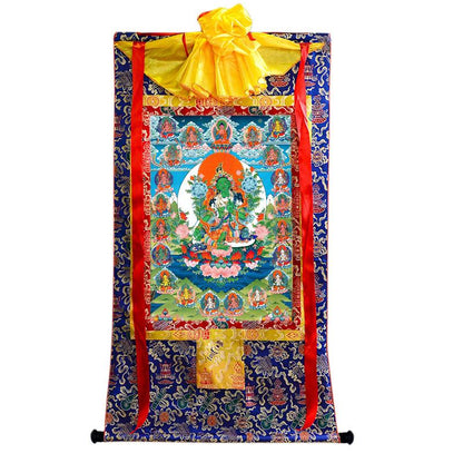 Gandhanra Tibetan Thangka Art - The 21 Taras - Green Tara - from Kathok Monastery - Giclee Print with Mineral Pigments