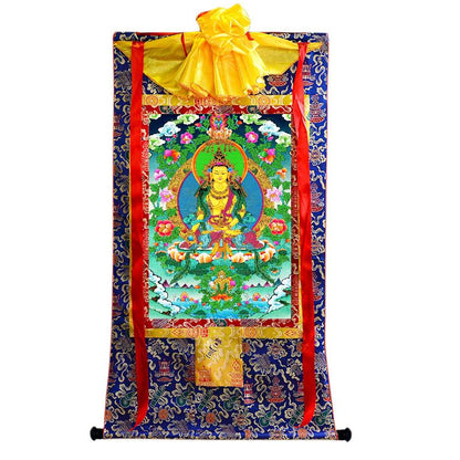 Gandhanra Tibetan Thangka Art - Ksitigarbha Bodhisattva - from Kathok Monastery - Giclee Print with Mineral Pigments