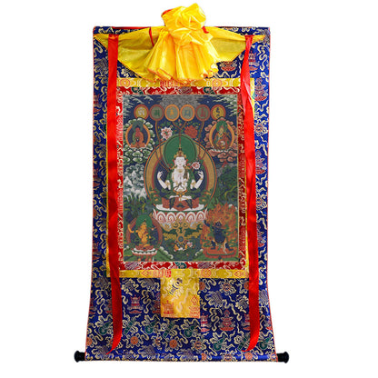 Gandhanra Tibetan Thangka Art - Chenrezig - Padmapani - from Kathok Monastery - Giclee Print with Mineral Pigments