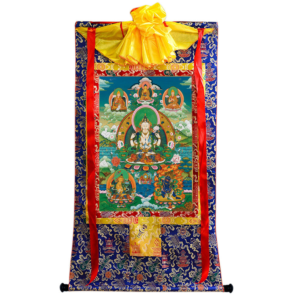 Gandhanra Tibetan Thangka Art - Chenrezig - Padmapani - from Kathok Monastery - Giclee Print with Mineral Pigments