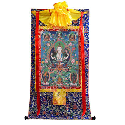 Chenrezig - Tibetan thangka painting, view 4
