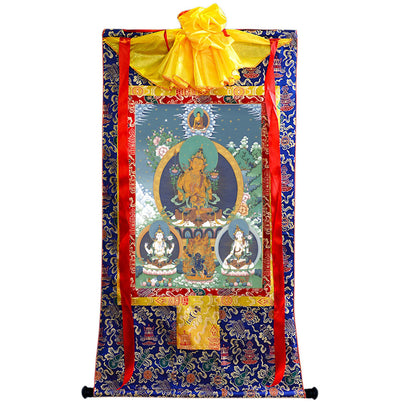 Gandhanra Tibetan Thangka Art - Manjushri Chenrezig Vajrapani - from Kathok Monastery - Giclee Print with Mineral Pigments