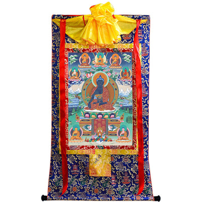 Gandhanra Tibetan Thangka Art - Bhaisajyaguru - Eight Medicine Buddhas - from Kathok Monastery - Giclee Print with Mineral Pigments