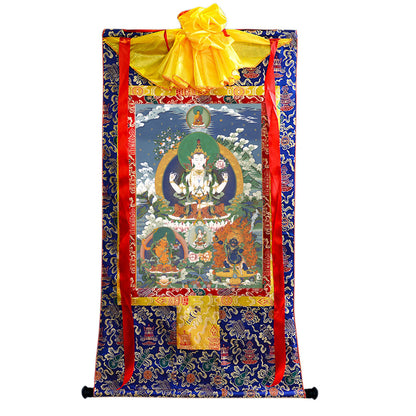 Gandhanra Tibetan Thangka Art - Chenrezig - Padmapani - from Kathok Monastery - Giclee Print with Mineral Pigments