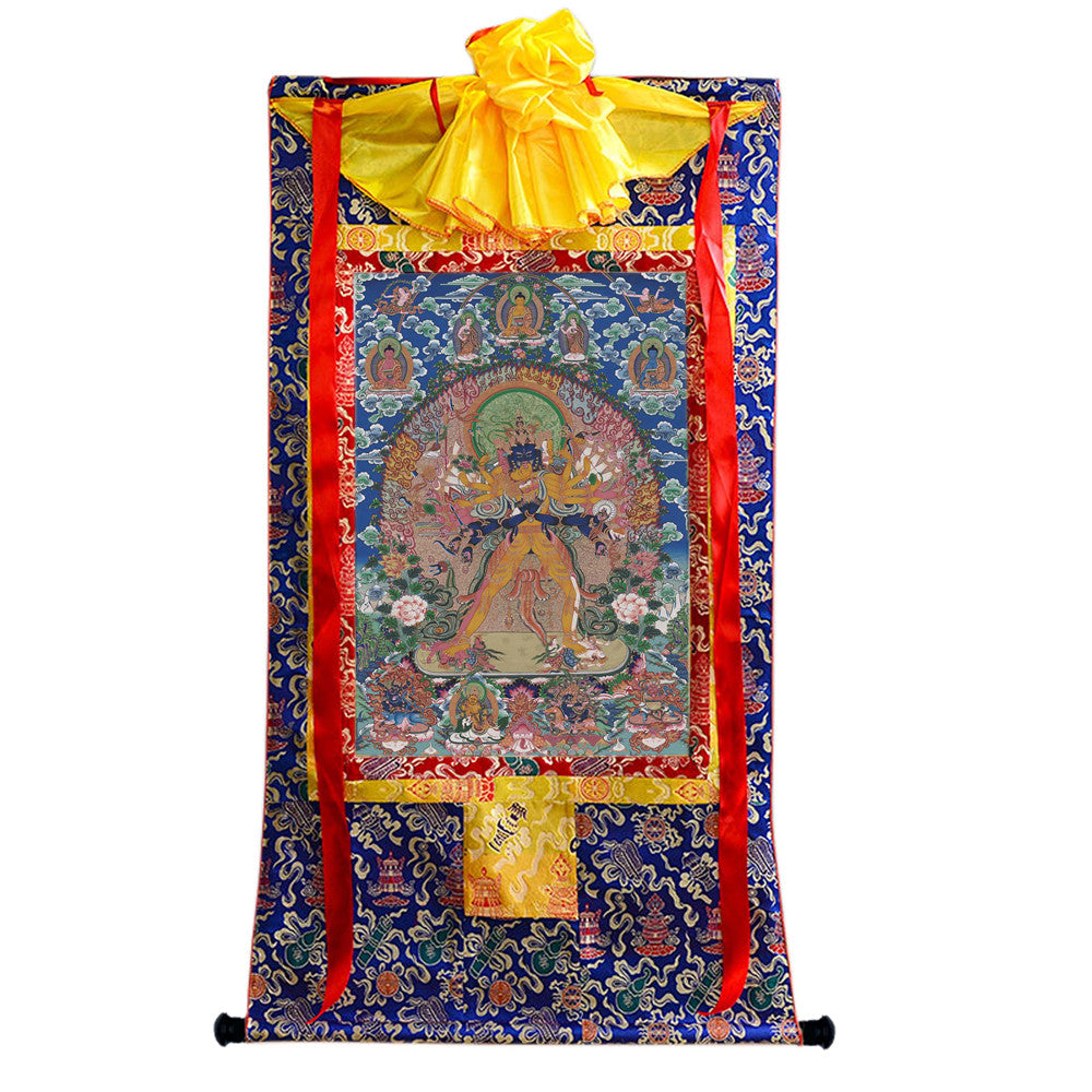 Gandhanra Tibetan Thangka Art - Vajrabhairava-Yamāntaka - from Kathok Monastery - Giclee Print with Mineral Pigments