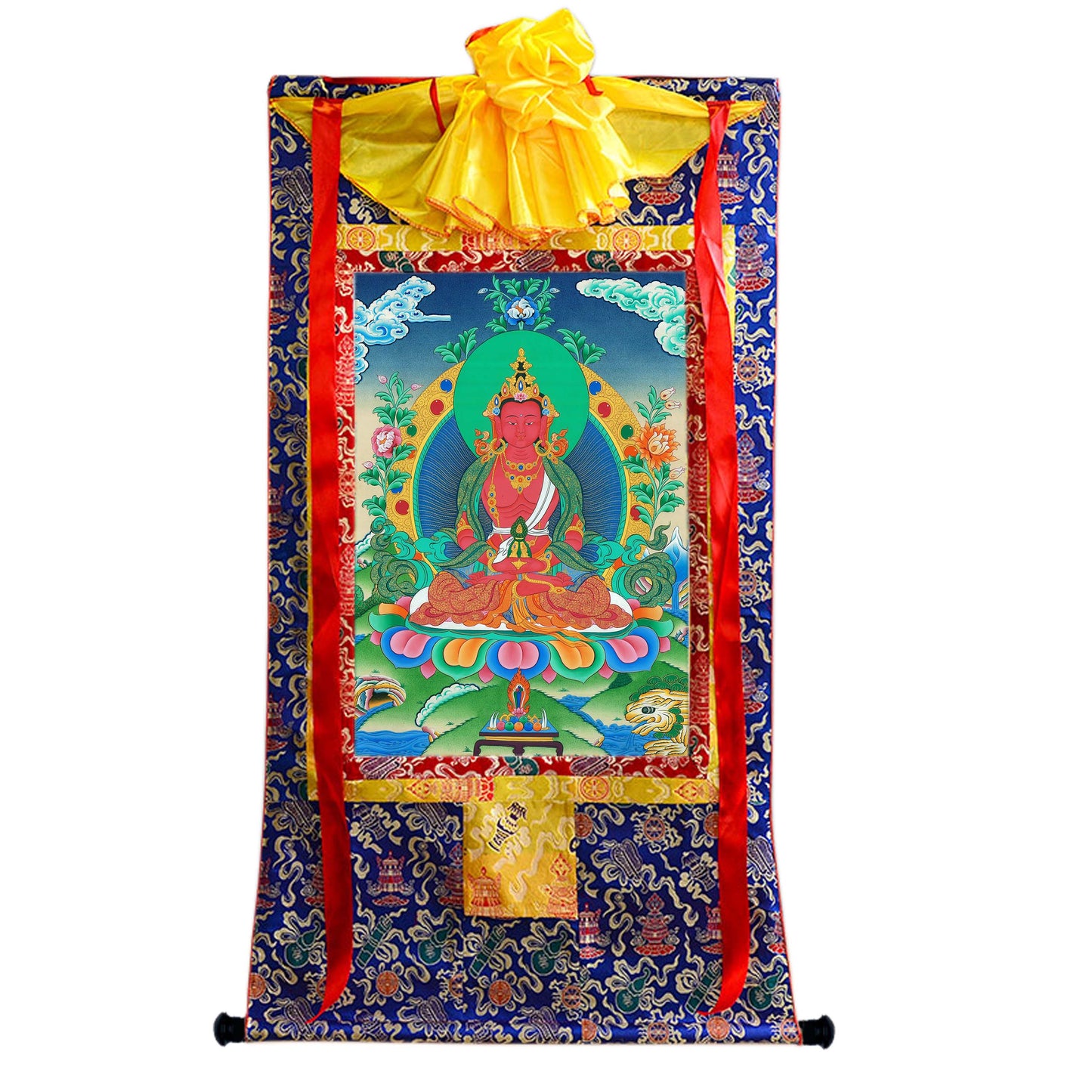 Gandhanra Tibetan Thangka Art - Amitayus - the Buddha of Longevity - from Kathok Monastery - Giclee Print with Mineral Pigments