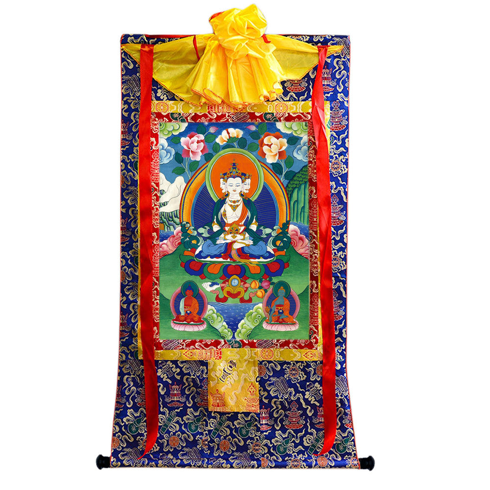 Gandhanra Tibetan Thangka Art - Vairocana - Mahavairocana - from Kathok Monastery - Giclee Print with Mineral Pigments