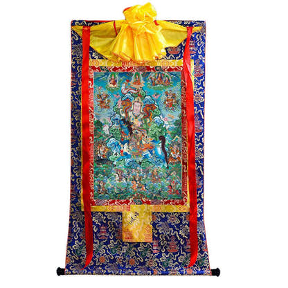 King Gesar - Tibetan thangka painting, close-up detail