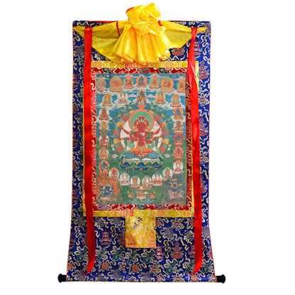 Gandhanra Hand Frame Tibetan Thangka Art,kurukulla tara-tara rakta,Jetsun Dolma, Buddhist Tapestry,Giclee Print with Mineral Pigments,48" × 32"