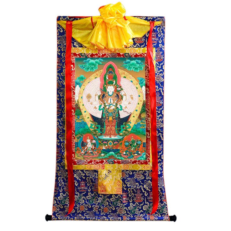 Gandhanra Tibetan Thangka Art - The Thousand-hand Avalokiteshvara - Great White Parasol - from Kathok Monastery - Giclee Print with Mineral Pigments