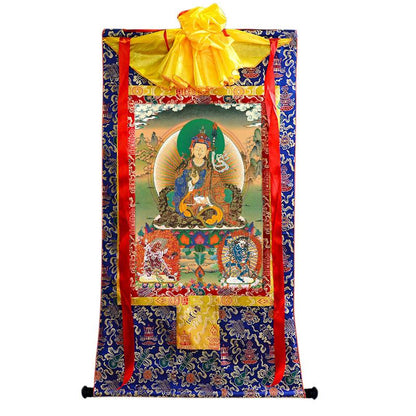 Gandhanra Handmade Thangka - Padmasambhava - Guru Rinpoche with King Trisong Detsen & Shantarakshita - from Kathok Monastery