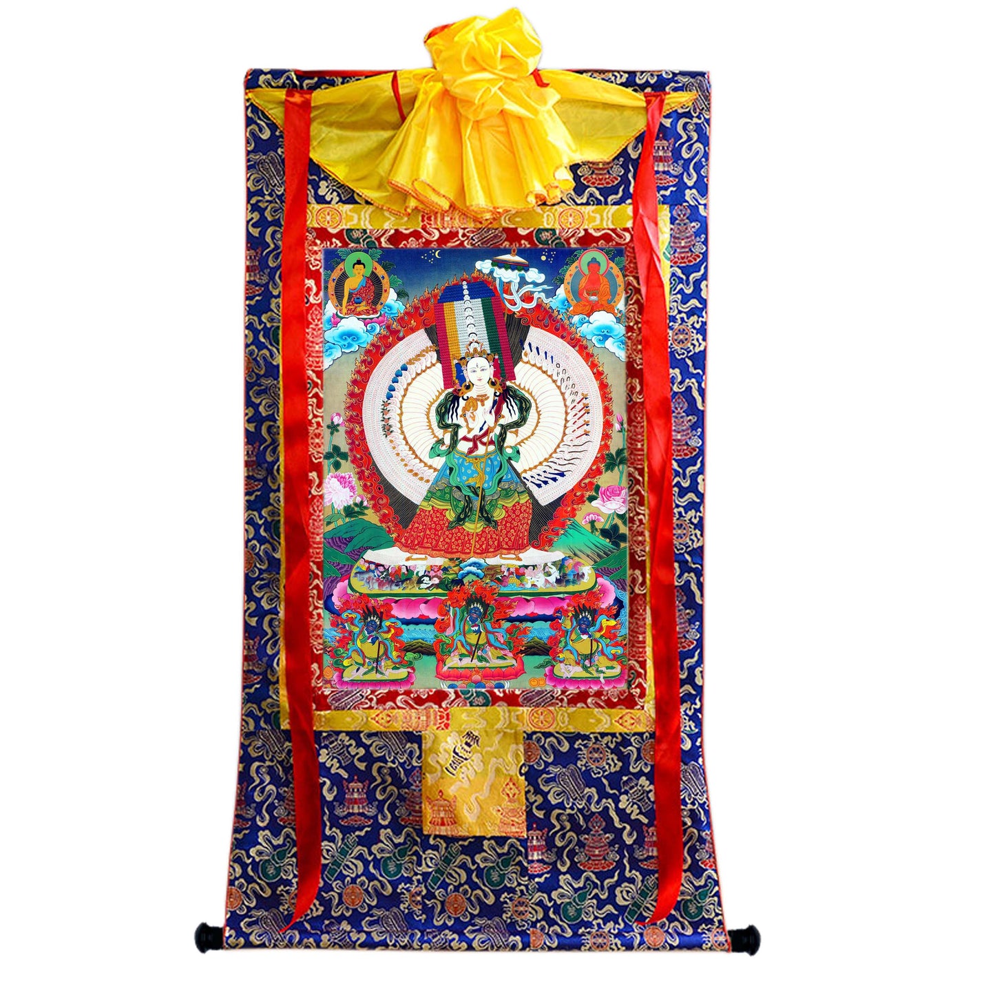 Gandhanra Tibetan Thangka Art - Usnisa Sitatapatra - Great White Parasol - from Kathok Monastery - Giclee Print with Mineral Pigments