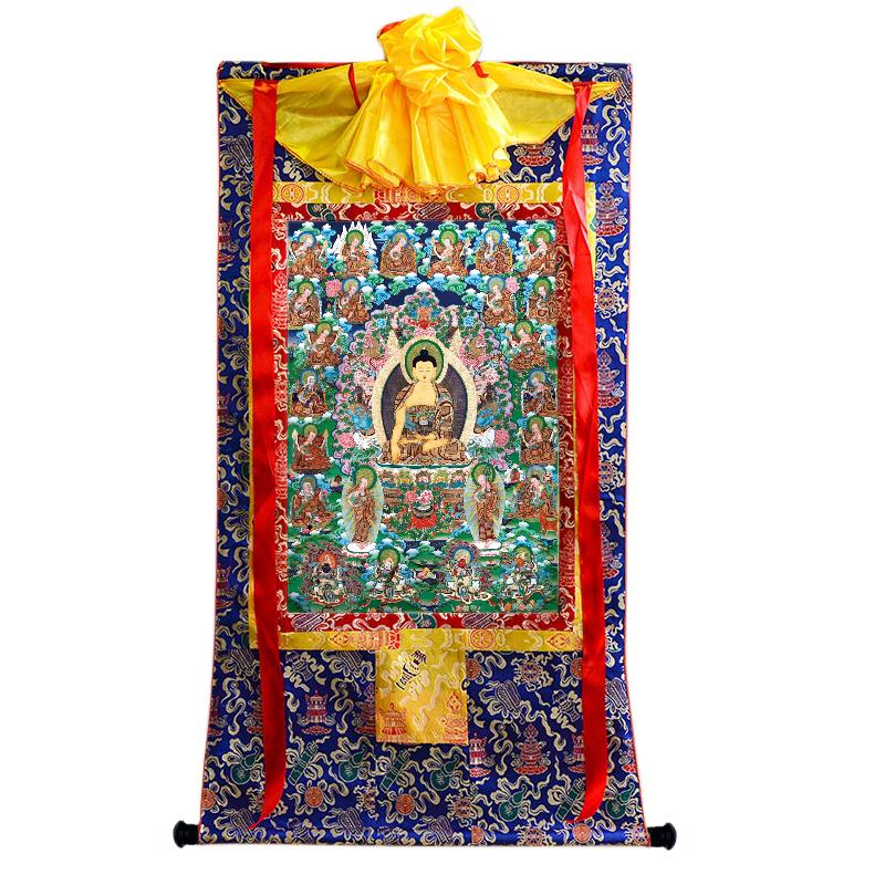 Gandhanra Tibetan Thangka Art - Shakyamuni and Eighteen Arhats - from Kathok Monastery - Giclee Print with Mineral Pigments