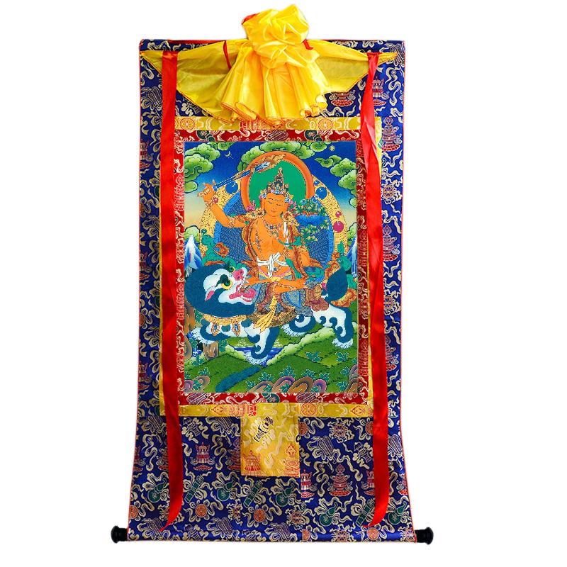 Gandhanra Tibetan Thangka Art - Manjushri on a Lion - from Kathok Monastery - Giclee Print with Mineral Pigments