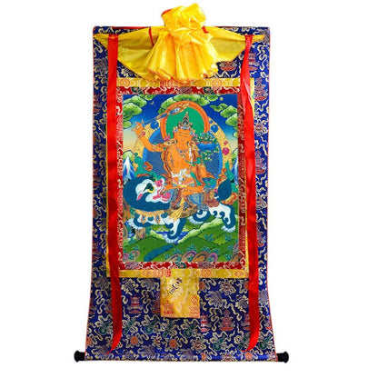 Gandhanra Tibetan Thangka Art - Manjushri on a Lion - from Kathok Monastery - Giclee Print with Mineral Pigments