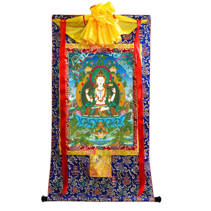 Gandhanra Tibetan Thangka Art - Chenrezig - Padmapani - from Kathok Monastery - Giclee Print with Mineral Pigments