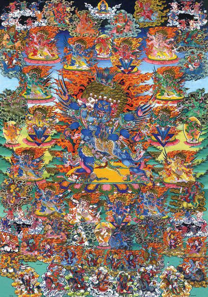 Vajrakilaya - Dorje Phurba - Tibetan thangka painting, front view