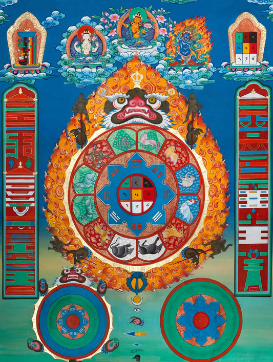 Gandhanra Tibetan Thangka Art - SIPAHO - Melong - Jiugong Bagua - from Kathok Monastery - Giclee Print with Mineral Pigments