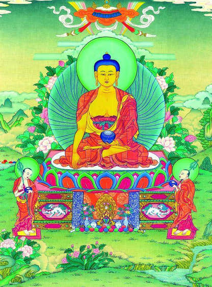 Shakyamuni - Tibetan thangka painting, front view