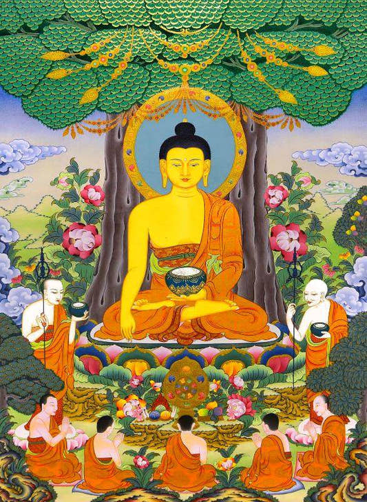 Shakyamuni - Tibetan thangka painting, front view