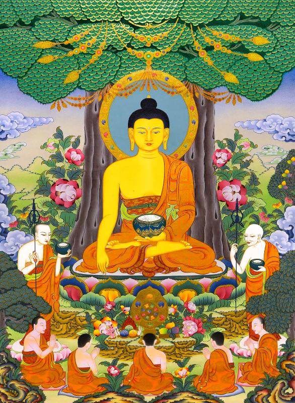 Shakyamuni - Tibetan thangka painting, front view