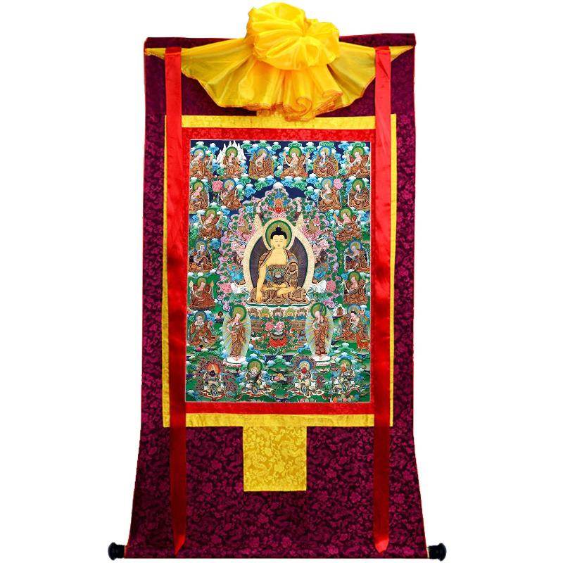 Shakyamuni and Eighteen Arhats - Tibetan thangka painting, view 5