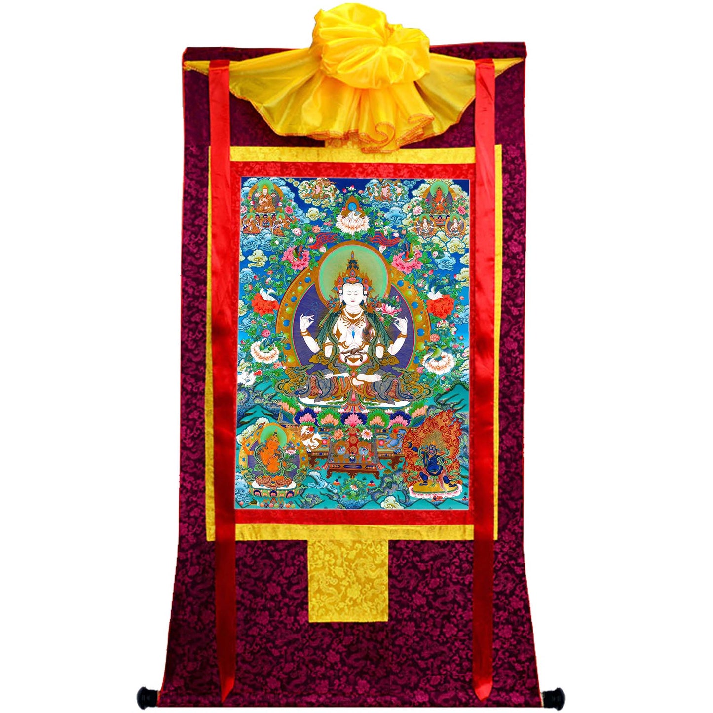 Gandhanra Tibetan Thangka Art - Chenrezig - Padmapani - from Kathok Monastery - Giclee Print with Mineral Pigments