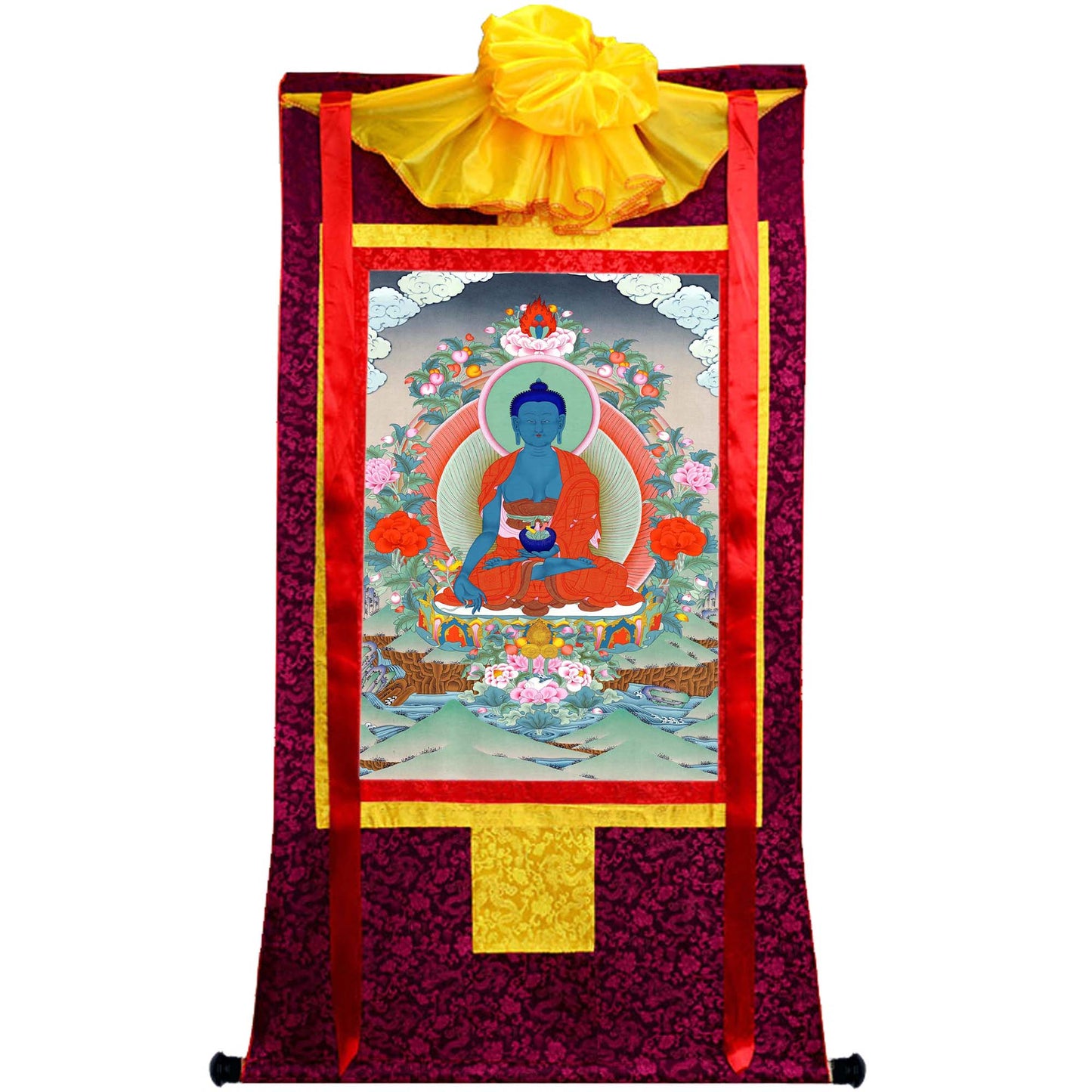 Gandhanra Tibetan Thangka Art - Bhaisajyaguru - Medicine Buddha - from Kathok Monastery - Giclee Print with Mineral Pigments