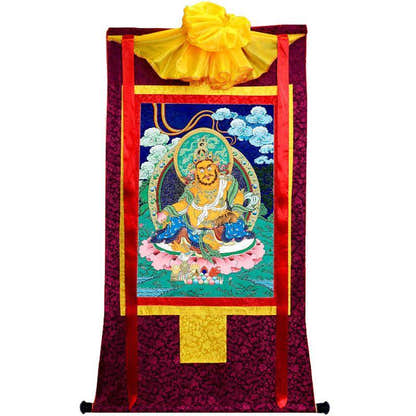 Yellow Jambhala - Tibetan thangka painting, view 5