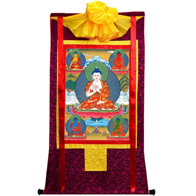 Gandhanra Tibetan Thangka Art - The Mandala of Five Dhyani-Buddhas of Vajradhatu - from Kathok Monastery - Giclee Print with Mineral Pigments