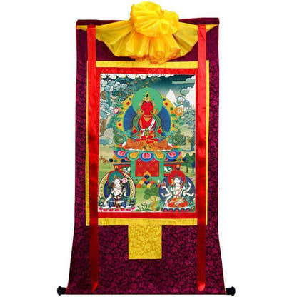 Amitayus - Three Buddhas of Longevity - Tibetan thangka painting, view 5