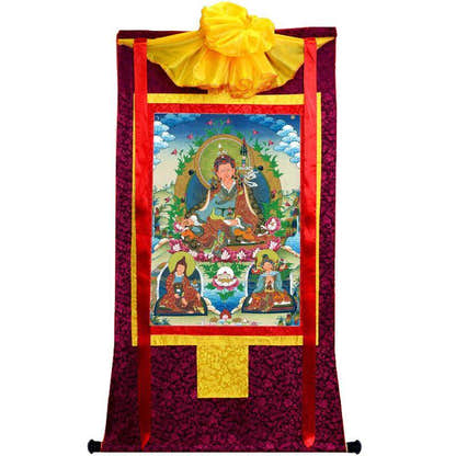 Padmasambhava - Guru Rinpoche with King Trisong Detsen & Shantarakshita - Tibetan thangka painting, view 20
