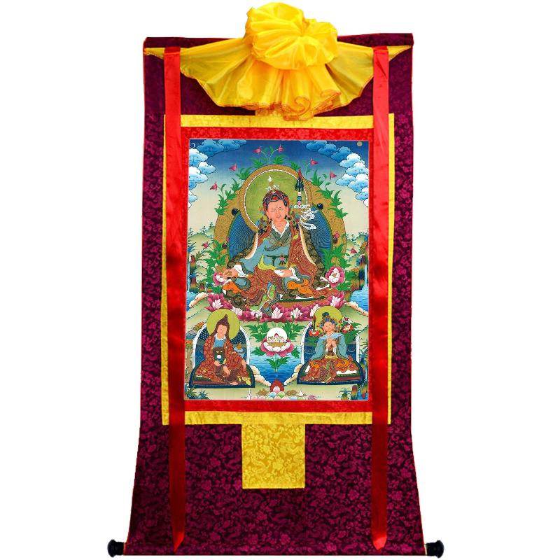 Padmasambhava - Guru Rinpoche with King Trisong Detsen & Shantarakshita - Tibetan thangka painting, view 20