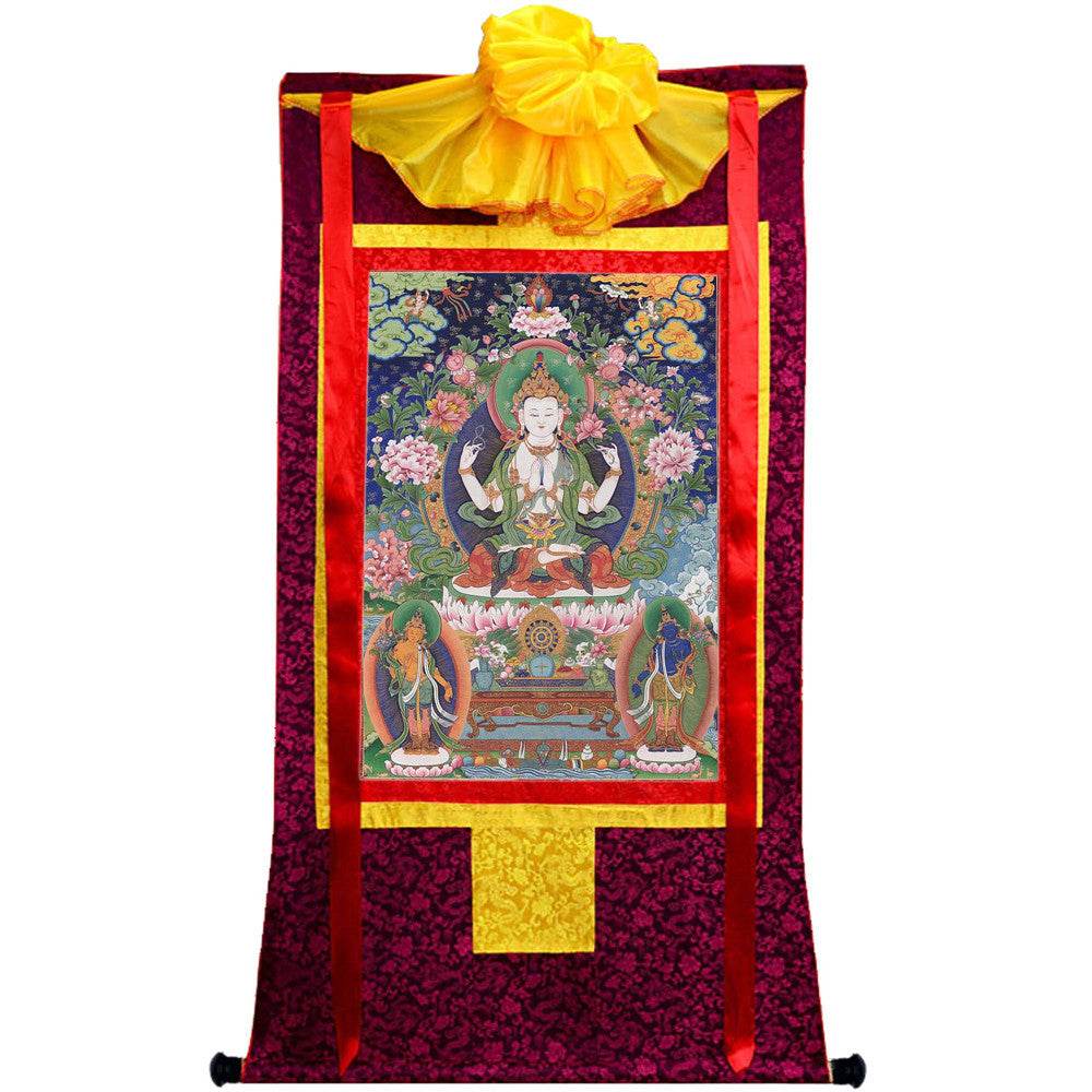 Chenrezig - Tibetan thangka painting, view 5