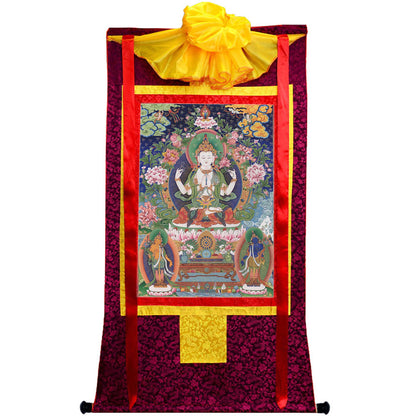 Gandhanra Tibetan Thangka Art - Chenrezig - Padmapani - from Kathok Monastery - Giclee Print with Mineral Pigments