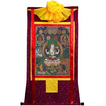 Gandhanra Tibetan Thangka Art - Chenrezig - Padmapani - from Kathok Monastery - Giclee Print with Mineral Pigments