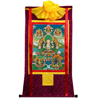 Chenrezig - Tibetan thangka painting, view 5