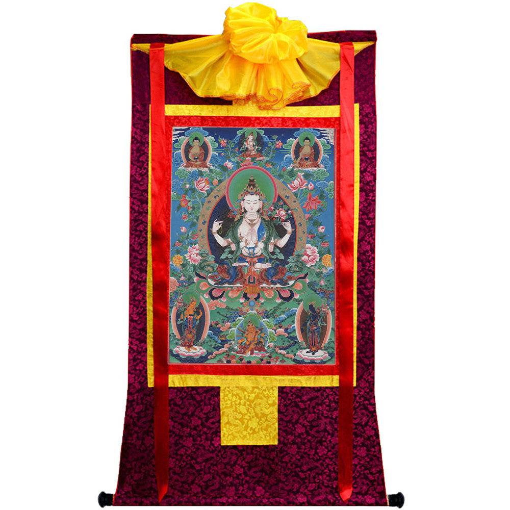 Chenrezig - Tibetan thangka painting, view 5