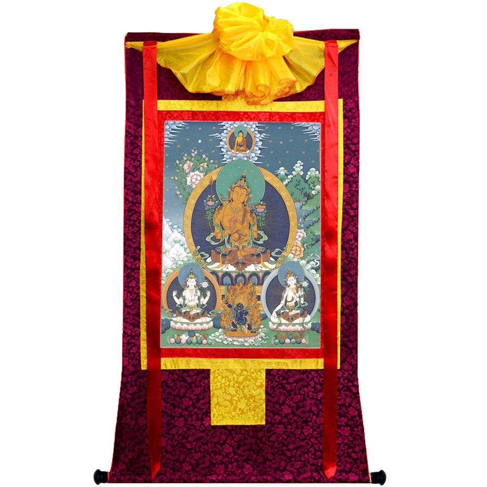 Manjushri Chenrezig Vajrapani - Tibetan thangka painting, view 5