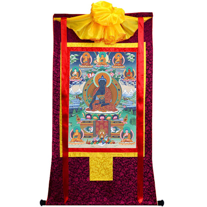 Gandhanra Tibetan Thangka Art - Bhaisajyaguru - Eight Medicine Buddhas - from Kathok Monastery - Giclee Print with Mineral Pigments