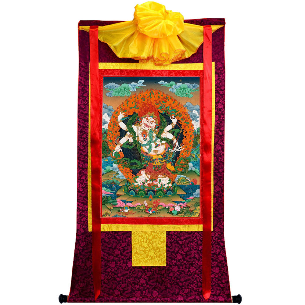 Gandhanra Hand Framed Tibetan Thangka Art,White Tara, Buddhist Tapestry,Giclee Print with Mineral Pigments,48" × 32"