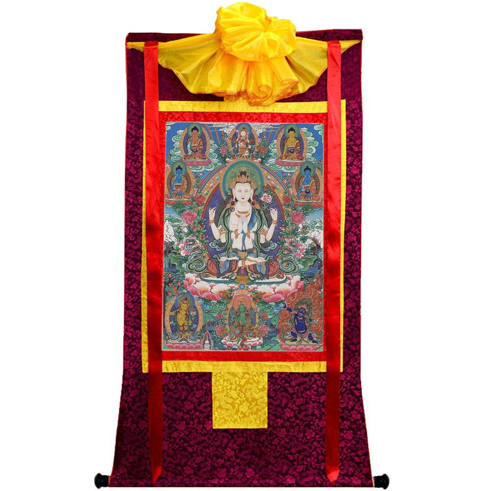 Chenrezig - Tibetan thangka painting, view 5