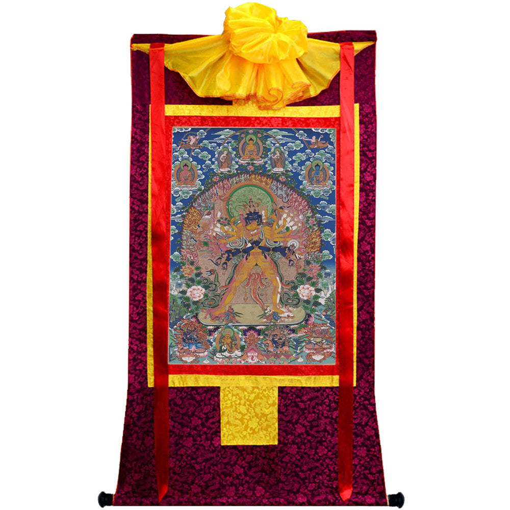 Gandhanra Tibetan Thangka Art - Vajrabhairava-Yamāntaka - from Kathok Monastery - Giclee Print with Mineral Pigments