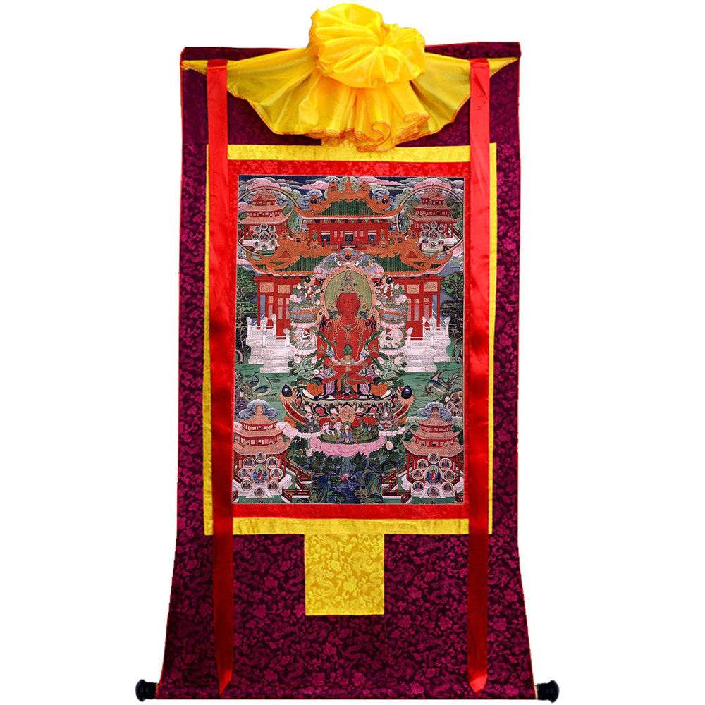 Amitayus - the Buddha of Longevity - Tibetan thangka painting, view 5