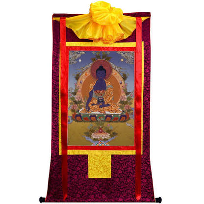 Bhaisajyaguru - Medicine Buddha - Tibetan thangka painting, view 5