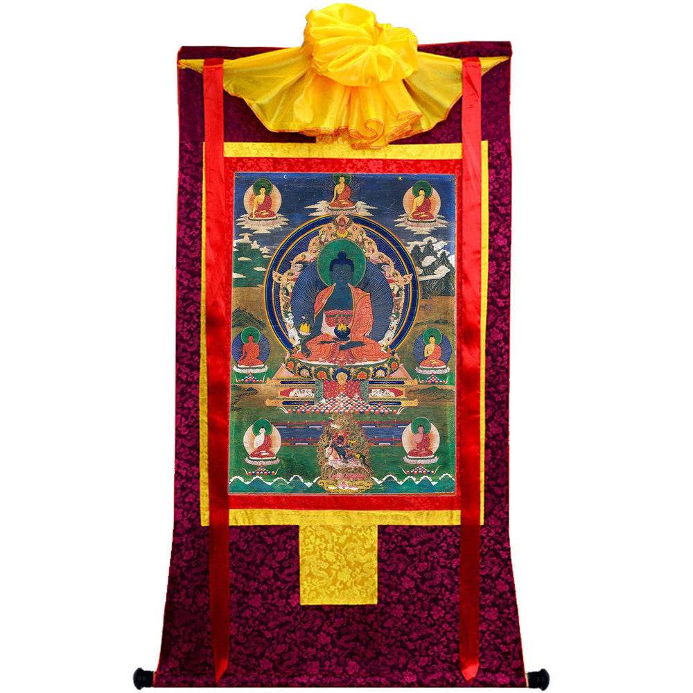 Bhaisajyaguru - Medicine Buddha - Tibetan thangka painting, view 5
