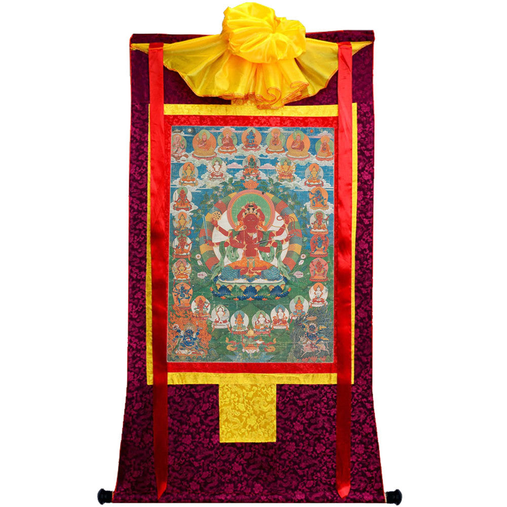 Gandhanra Hand Frame Tibetan Thangka Art,kurukulla tara-tara rakta,Jetsun Dolma, Buddhist Tapestry,Giclee Print with Mineral Pigments,48" × 32"